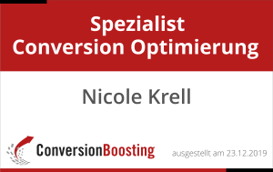 Nicole Krell ist seit dem 23.12.2019 Spezialist Conversion Optimierung (ConversionBoosting)
