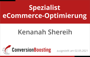 Kenanah Shereih ist seit dem 02.05.2021 Spezialist eCommerce-Optimierung (ConversionBoosting)